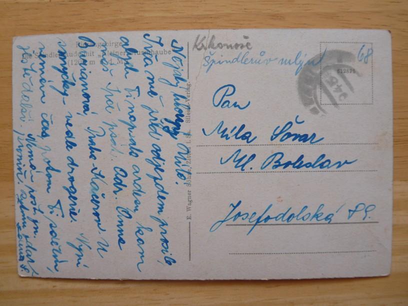 ŠPINDLERŮV MLÝN Krkonoše bouda okres Trutnov 1945