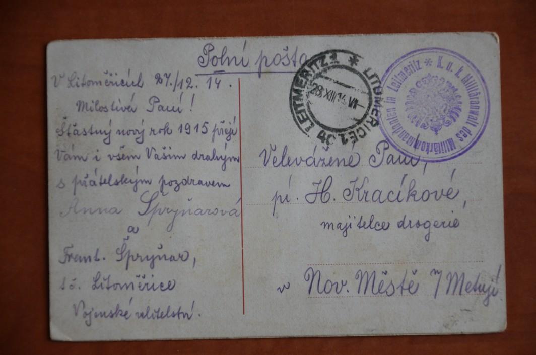 LITOMĚŘICE řeka Labe parník vily polní pošta 1914