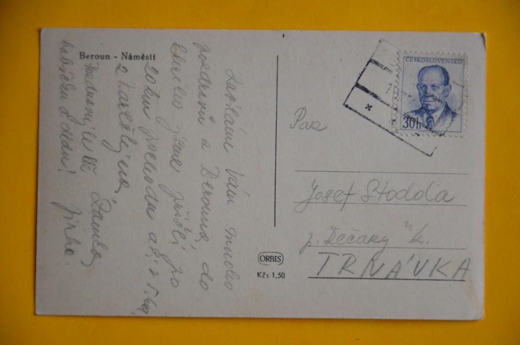 BEROUN náměstí vlaková pošta 1954