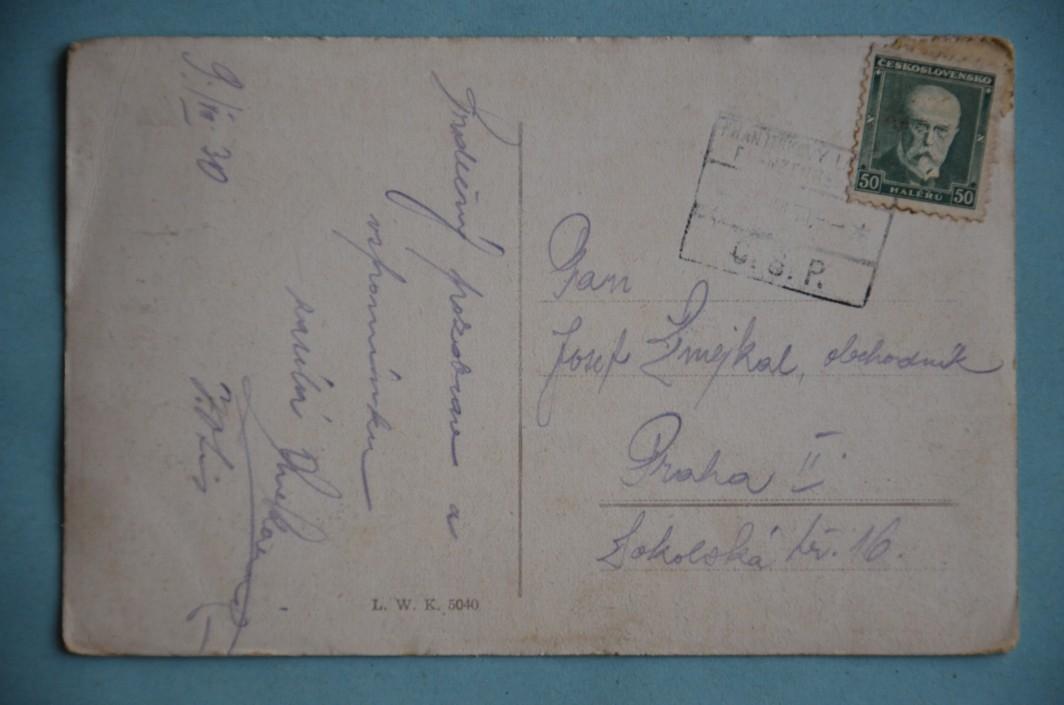 FRANTIŠKOVY LÁZNĚ okr. Cheb vlaková pošta 1930