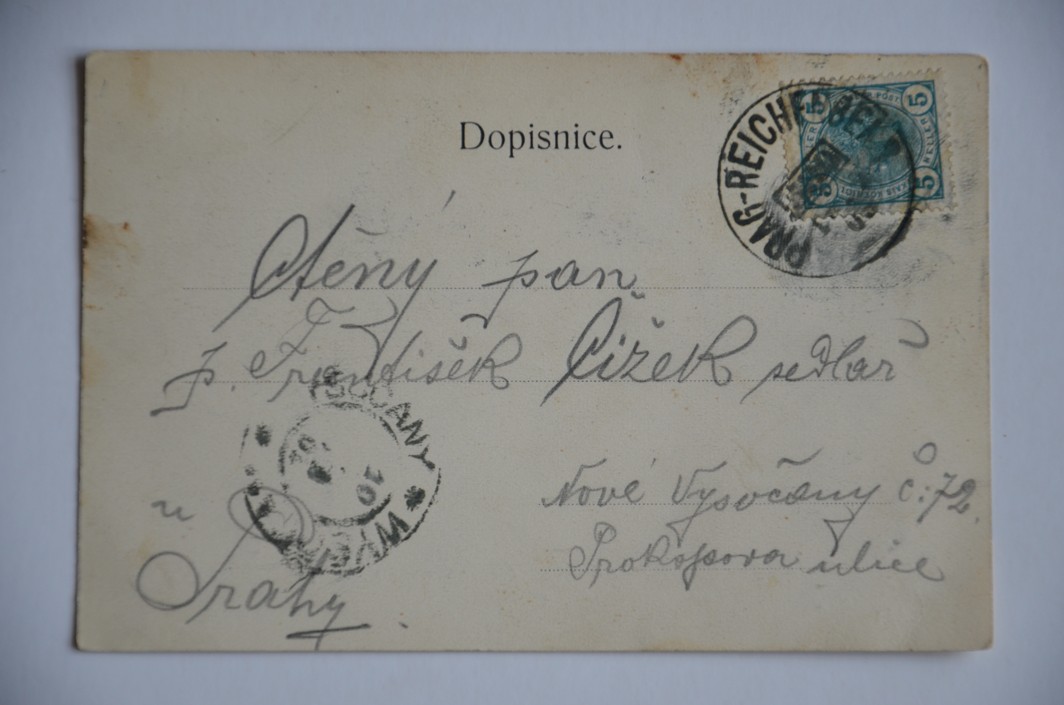 TROSKY od Újezda okres Semily vlaková pošta PRAG-REICHENBERG R-U dlouhá adresa 1905