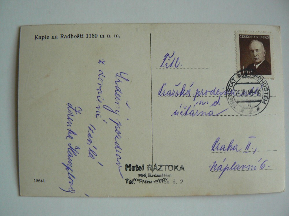 RADHOŠŤ kaple sv. Cyrila a Metoděje Beskydy okres Nový Jičín 1948