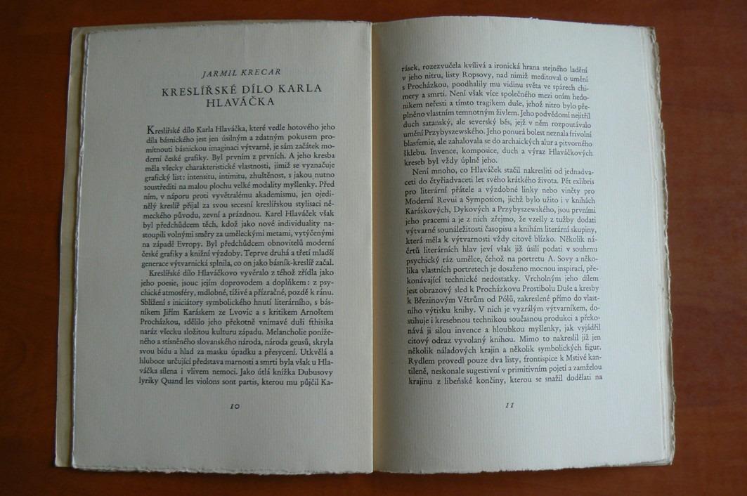 TRYZNA ZA BÁSNÍKEM KARLEM HLAVÁČKEM (výtisk č. 159) uspořádal Jiří Karásek ze Lvovic, básníkův portrét Zdeněk Guth - soukromý tisk 1930