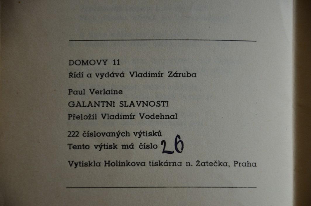 GALANTNÍ SLAVNOSTI Paul Verlaine (1945) výtisk č. 26